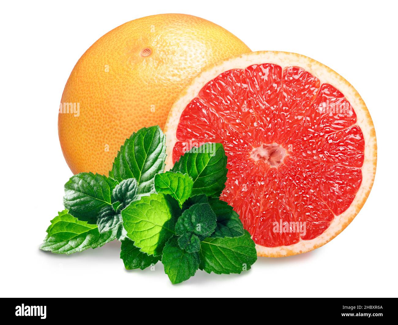 Grapefruit with mint leaves isolated Stock Photo