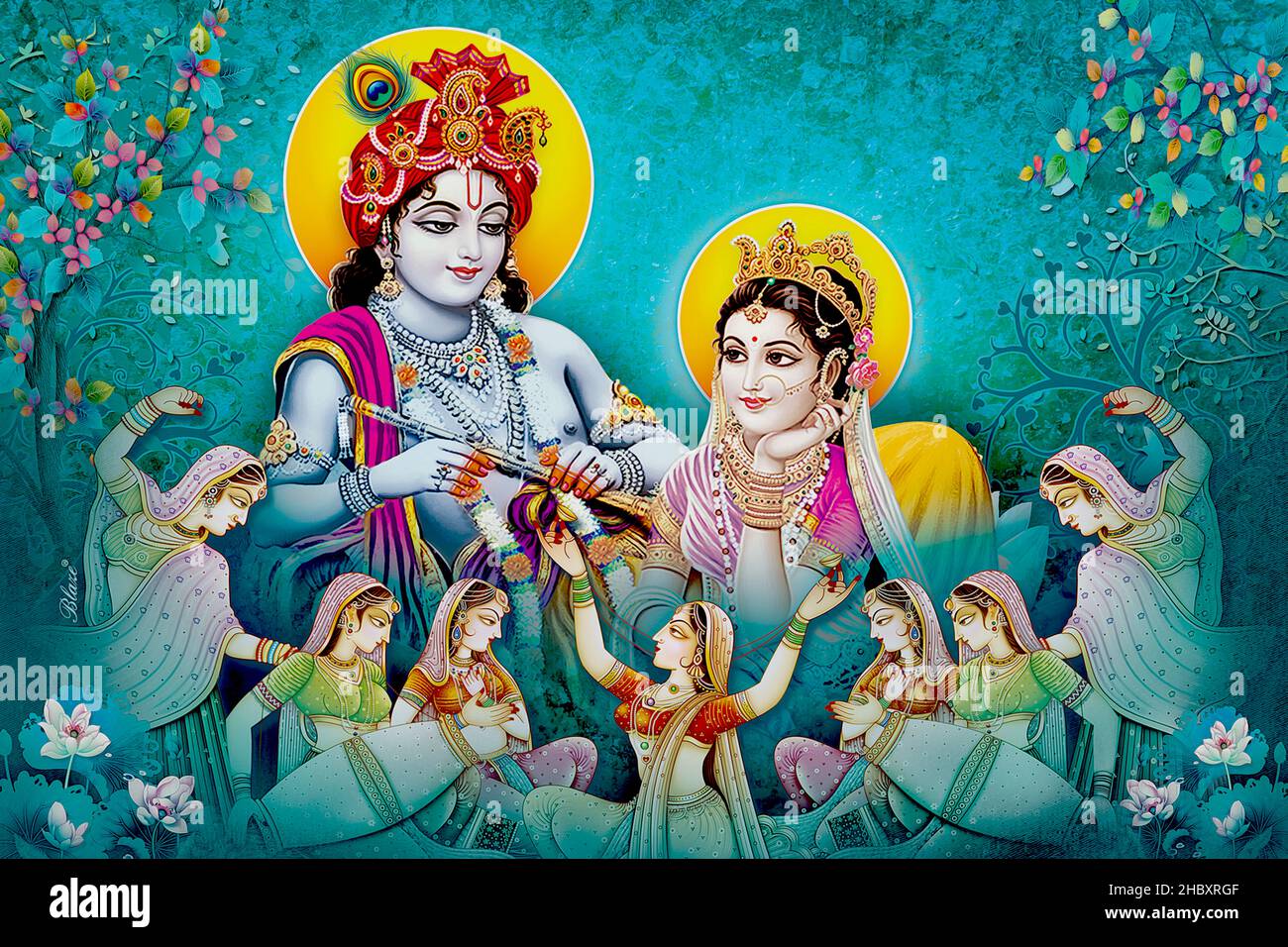 Hindu Lord Radha kishana texture wallpaper background Stock Photo