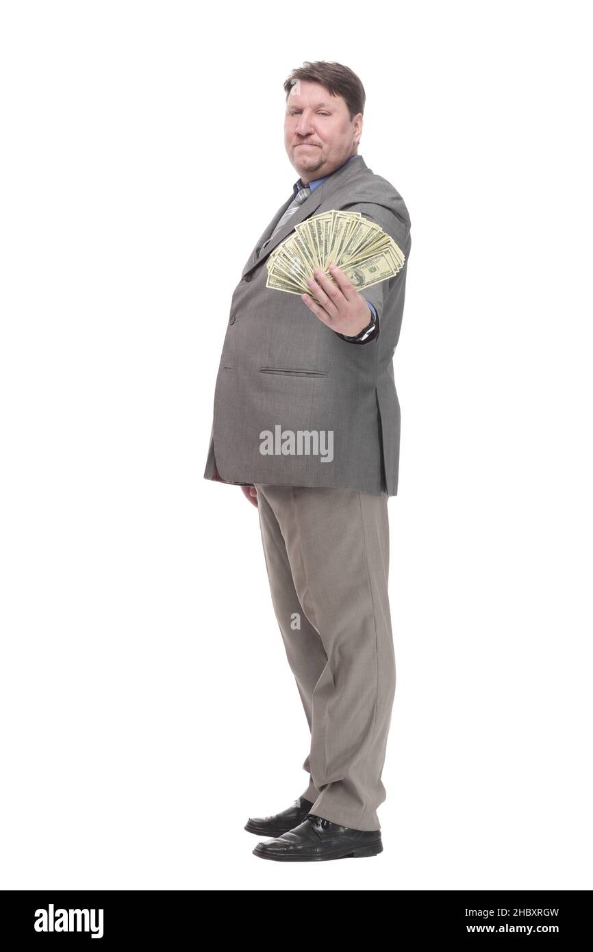 in full growth. happy man with dollar bills Stock Photo - Alamy