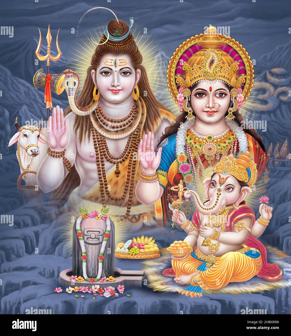 Indian lord Shiv family with decorative background Stock Photo - Alamy