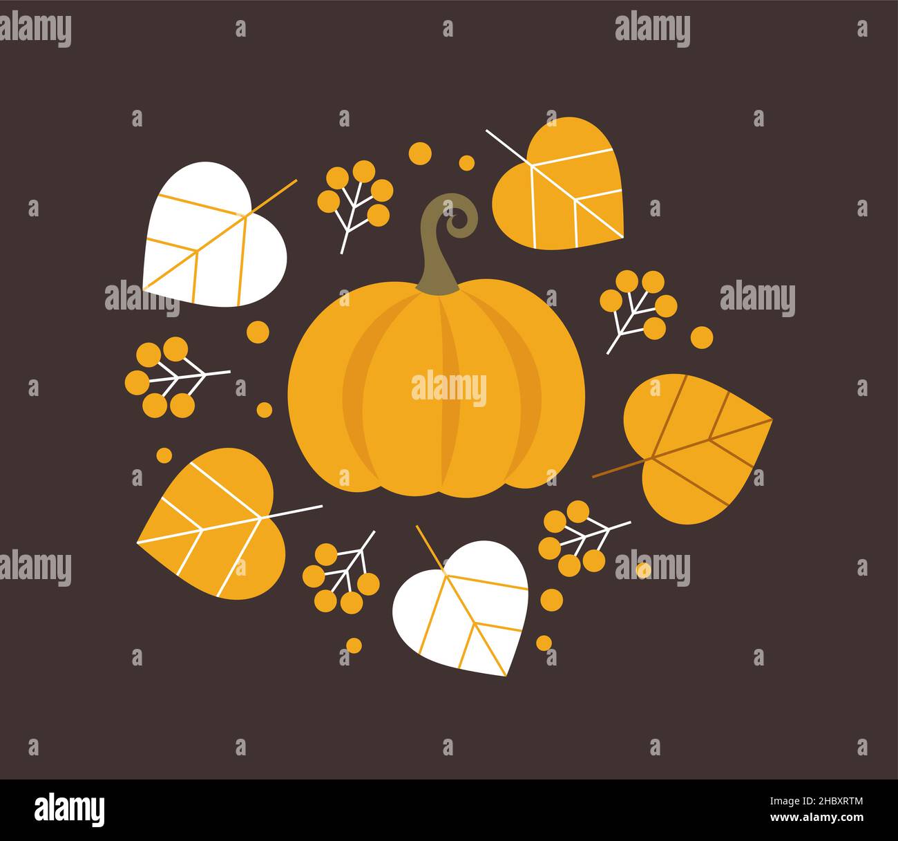 Pumpkin and autumn leaves decoration. Vector illustration Stock Vector ...