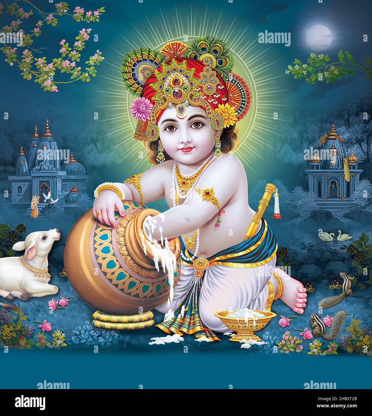 Lord Bal Krishna with colorful background wallpaper , God Bal Krishna  poster design for wallpaper Stock Photo - Alamy