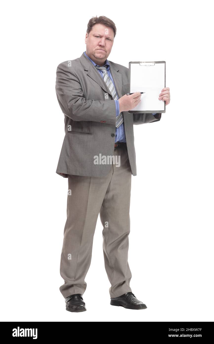 in full growth. serious business man with a clipboard Stock Photo - Alamy