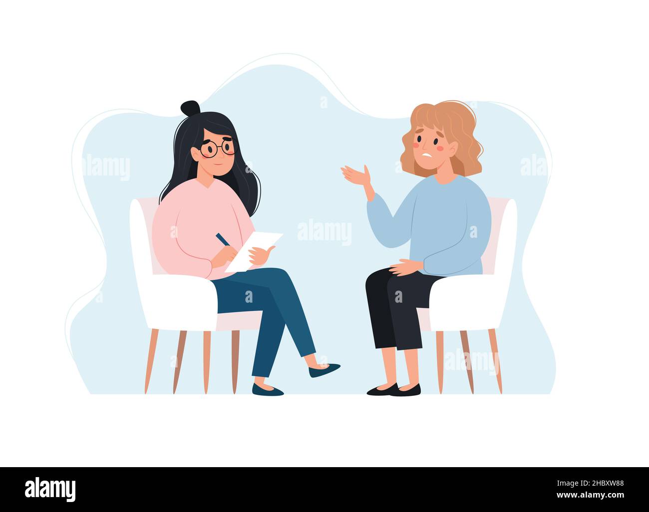 Psychotherapy Session Woman Talking To Psychologist Mental Health Concept Vector 