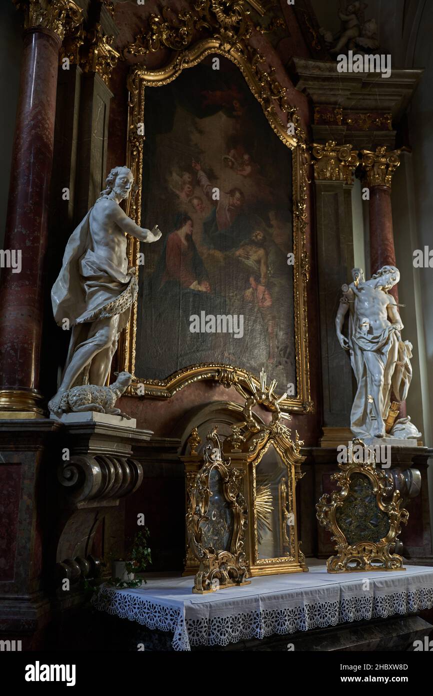 Uherske Hradiste, Czech Republic - September 11, 2021 - the interior of the baroque church of St. Francis of Xavier during the Slovak wine festivities Stock Photo