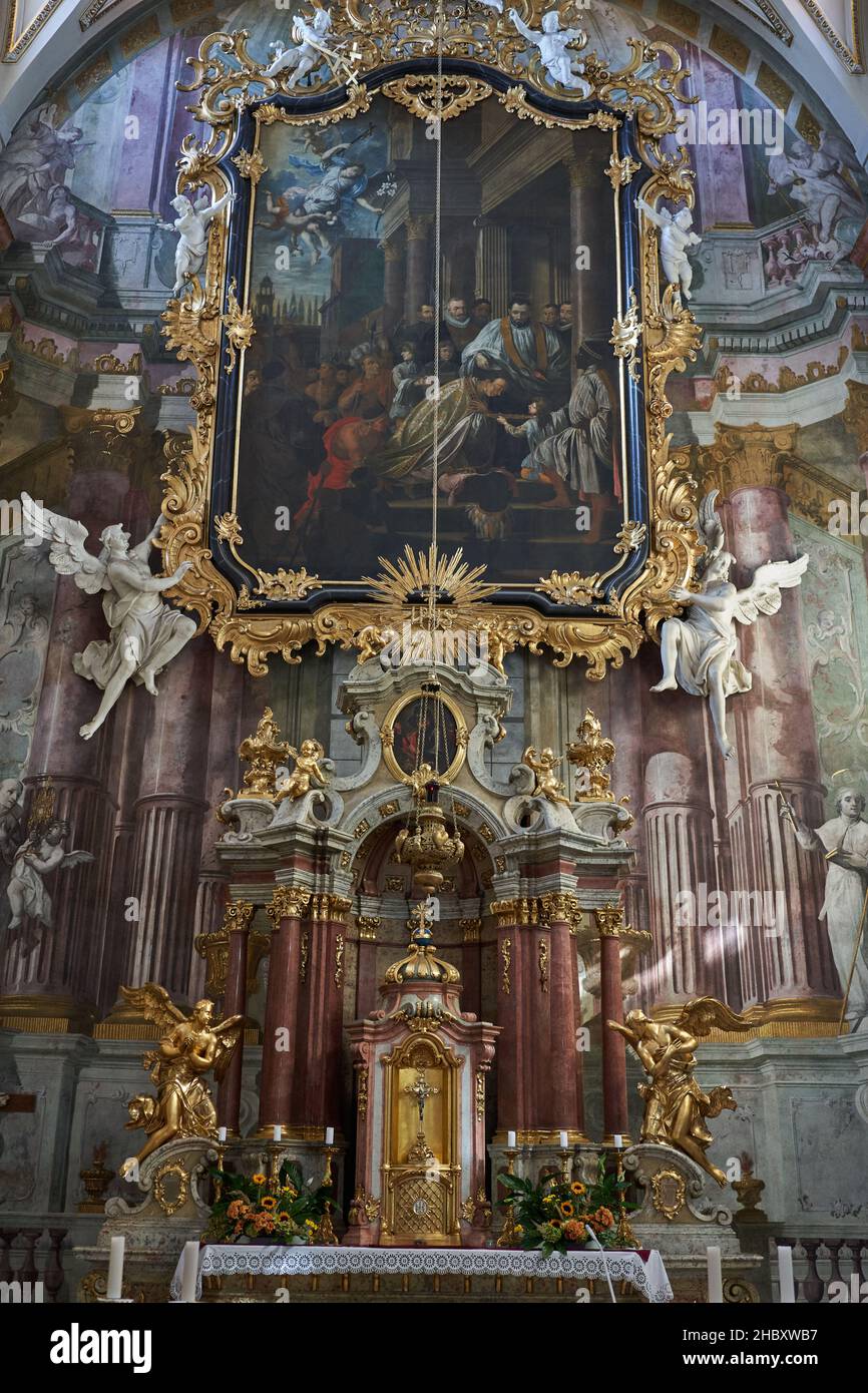 Uherske Hradiste, Czech Republic - September 11, 2021 - the interior of the baroque church of St. Francis of Xavier during the Slovak wine festivities Stock Photo