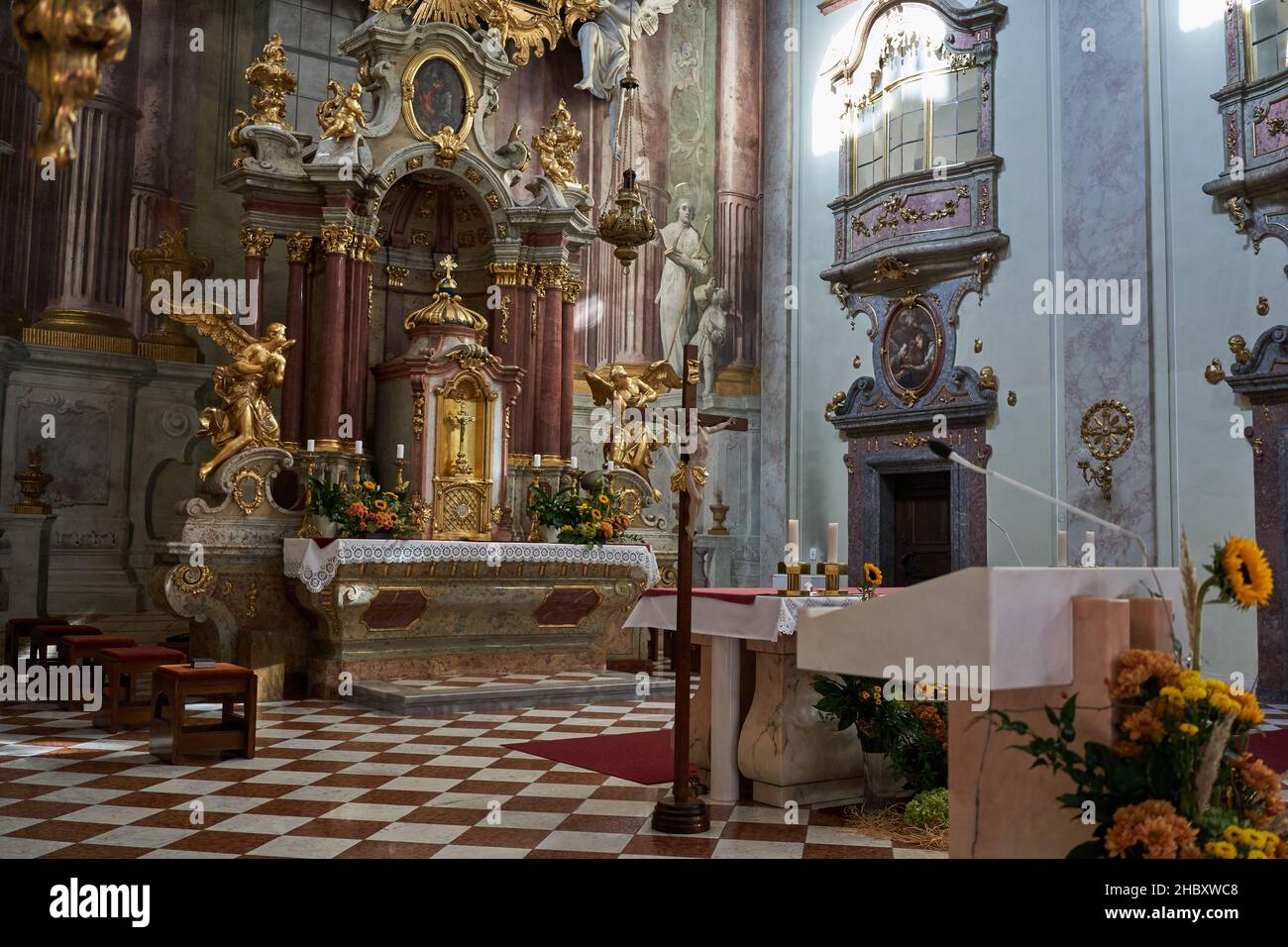 Uherske Hradiste, Czech Republic - September 11, 2021 - the interior of the baroque church of St. Francis of Xavier during the Slovak wine festivities Stock Photo