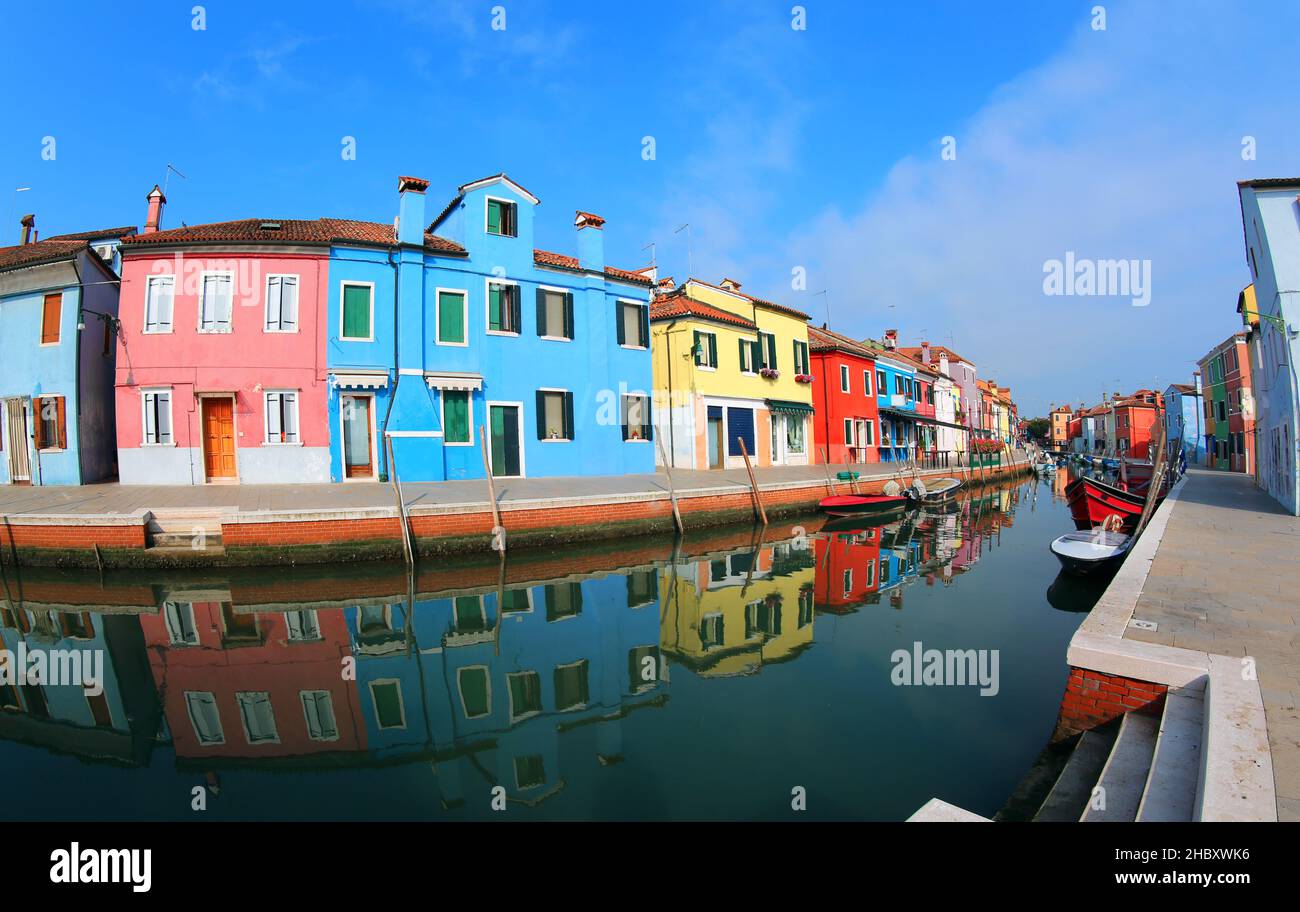 colorful houses on the island of Burano near Venice in Northern Italy ...