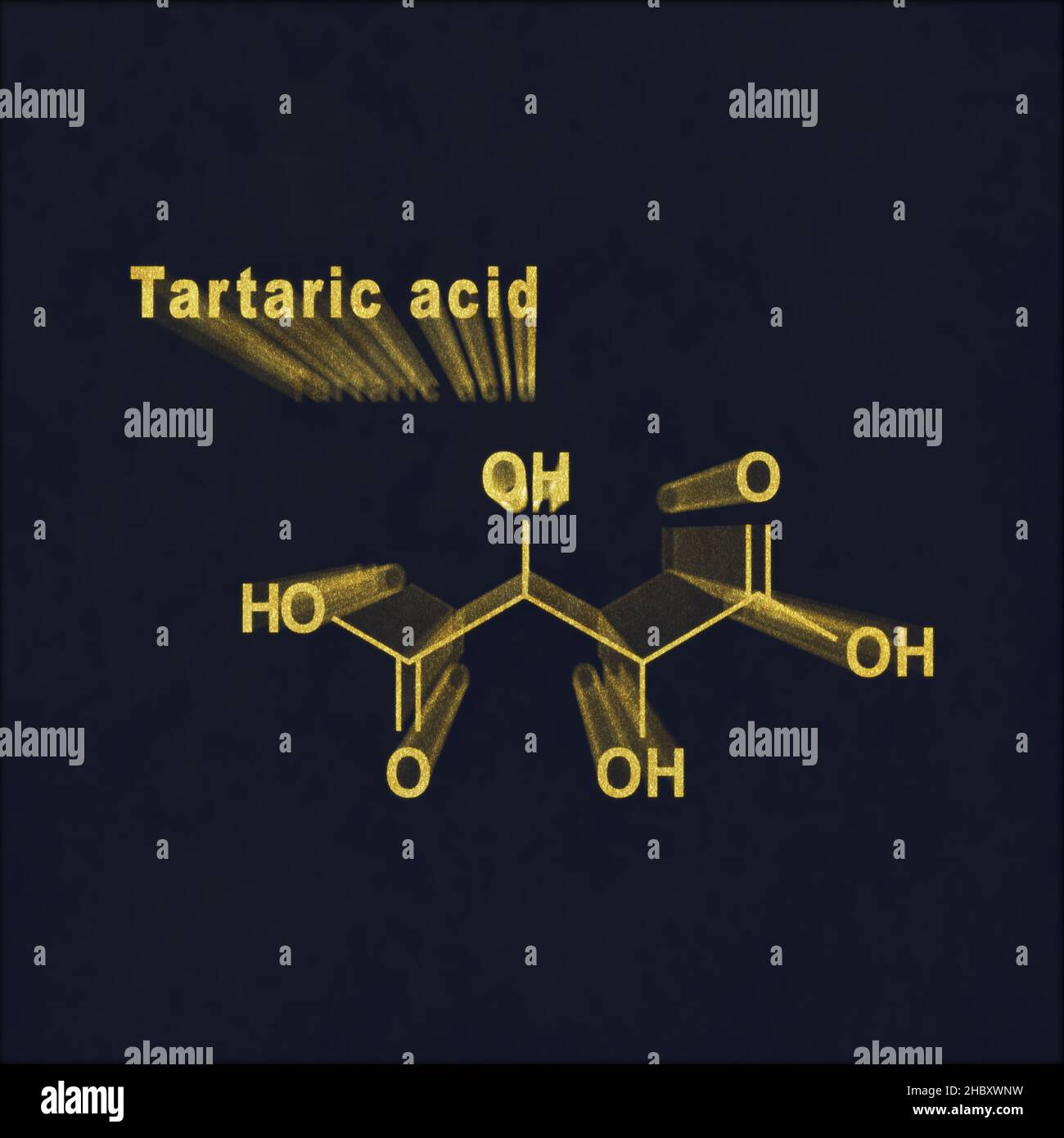 Tartaric acid, Structural chemical formula gold on dark background Stock Photo