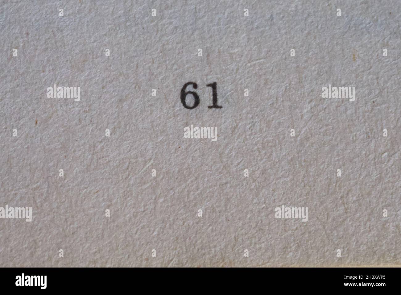 The number 61 printed on a piece of paper. Paper texture. Stock Photo