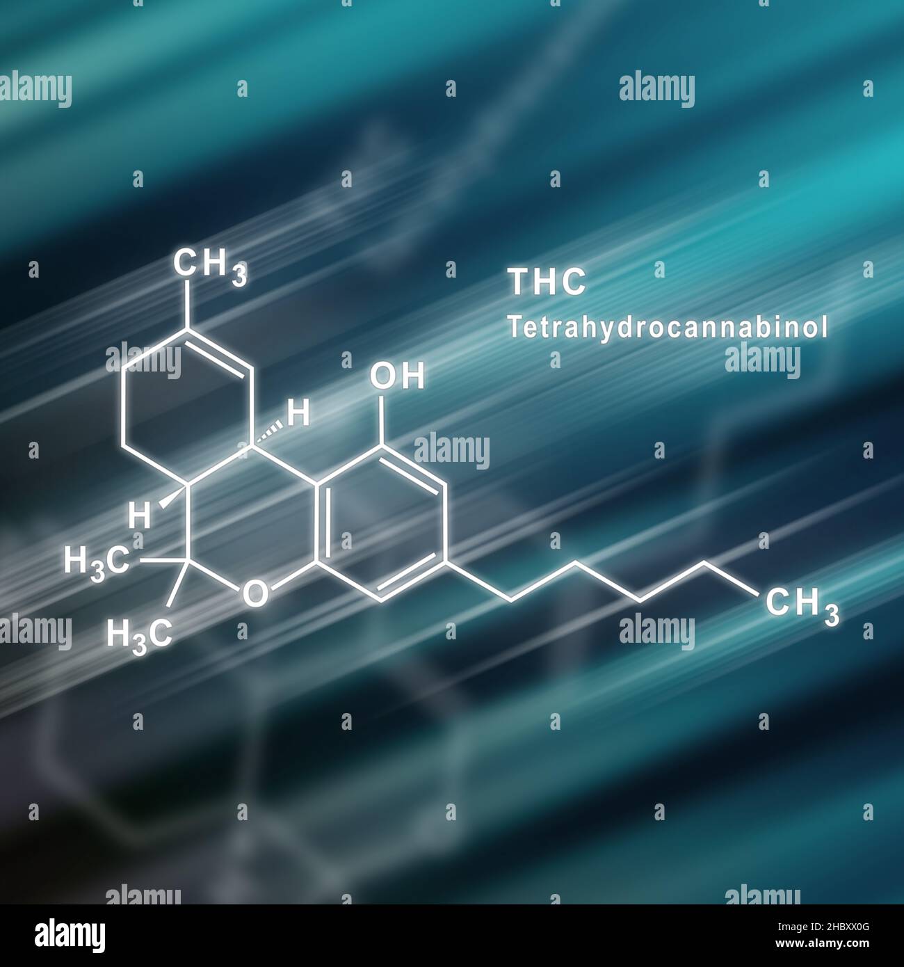 THC Tetrahydrocannabinol Structural chemical formula futuristic ...