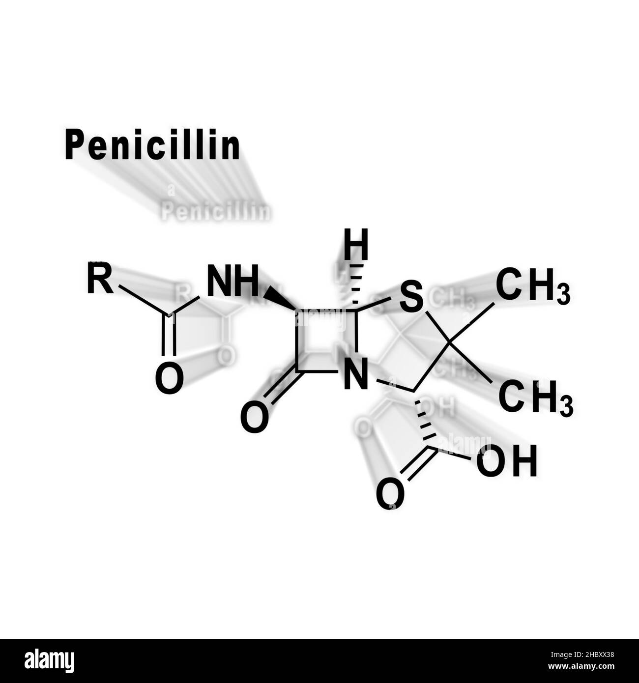 Penicillin, antibiotic drug, Structural chemical formula on a white background Stock Photo