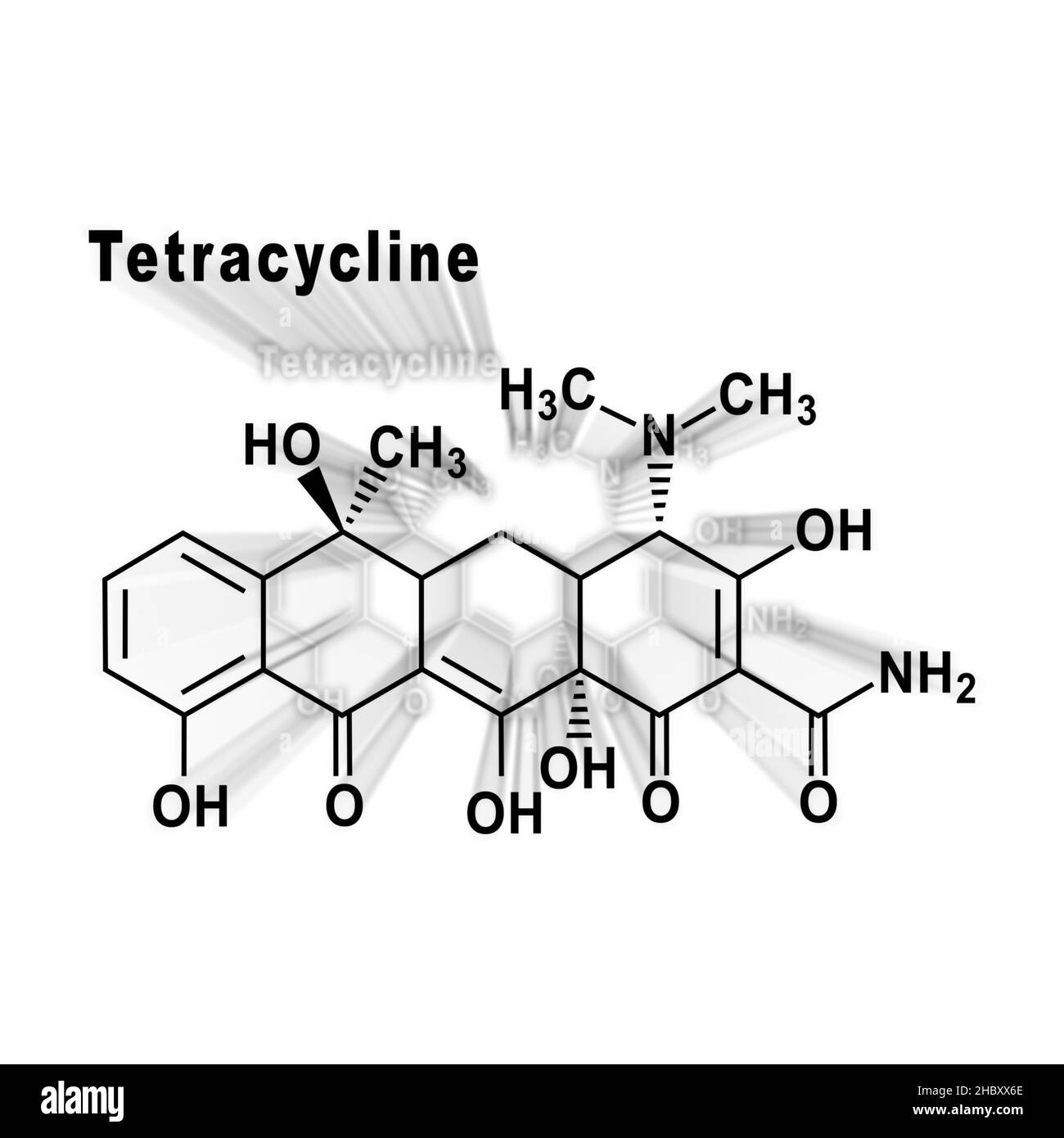 Tetracycline antibiotic, Structural chemical formula on a white
