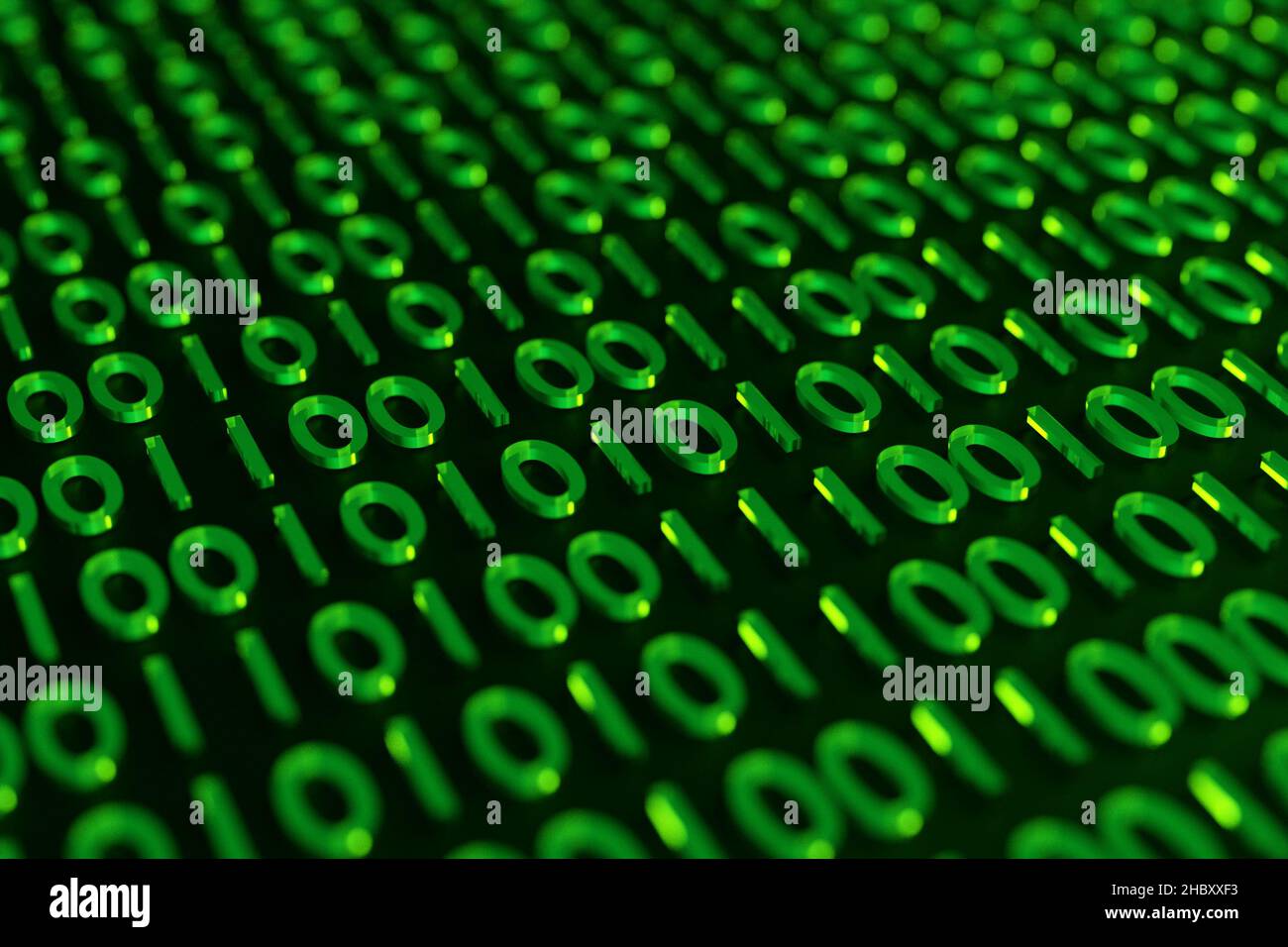 3d illustration of background in a green matrix style. Falling random ...