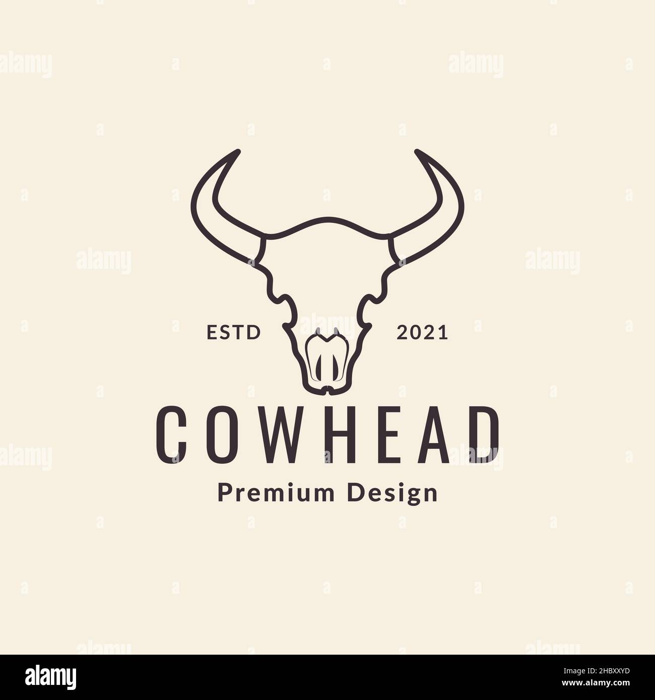 cow skull line hipster logo design vector graphic symbol icon sign illustration creative idea Stock Vector