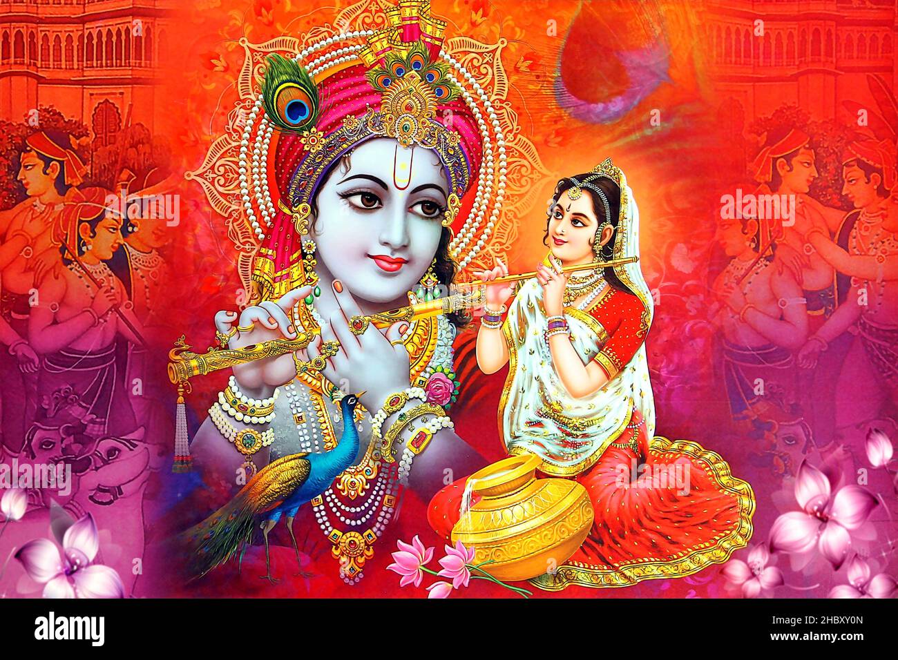 Radha krishna painting art poster god color painting photo blue ...