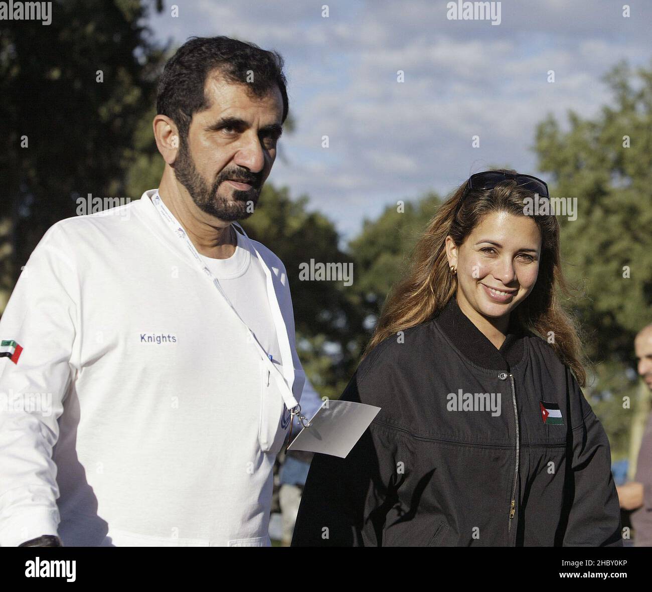 File photo dated August 25, 2005 of Sheikh Mohammed Al Maktoum and his wife princess Haya of Jordan arrive at the Horse Endurance European championship in Compiegne, France. The UK's High Court on Tuesday December 21, 2021, awarded a lump sum settlement of £ 251.5m to Princess Haya Bint Al-Hussain, the 47-year-old daughter of Jordan's former King Hussein. She is the youngest of six wives of Sheikh Mohammed Bin Rashid Al-Maktoum, the multi-billionaire ruler of Dubai, prime minister of the UAE and influential horse-racing owner. The judgment provides Princess Haya with sums to cover the cost of Stock Photo