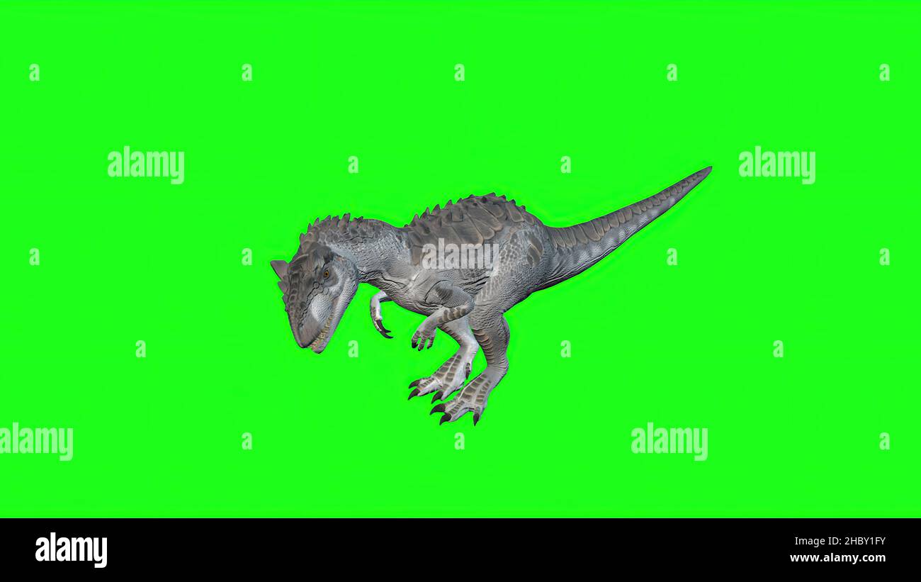 3d illustration-Allosaurus Walking On Green Screen Background. World of Dinosaurs Stock Photo