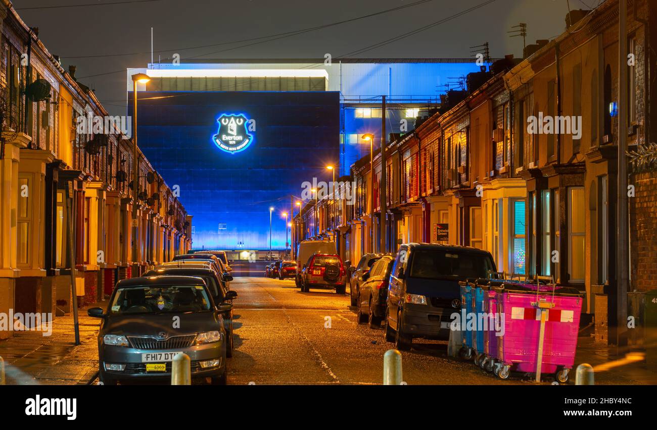 Goodison Park, viewed from Neston St, Walton, Liverpool 4. The home of Everton Football Club since 1892. Image taken in December 2021. Stock Photo