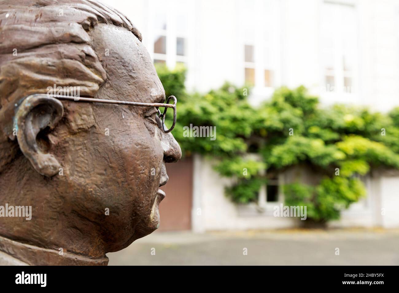 Bust of Georges Lemaître in the courtyard of Premonstreit College in Leuven, Belgium. Stock Photo