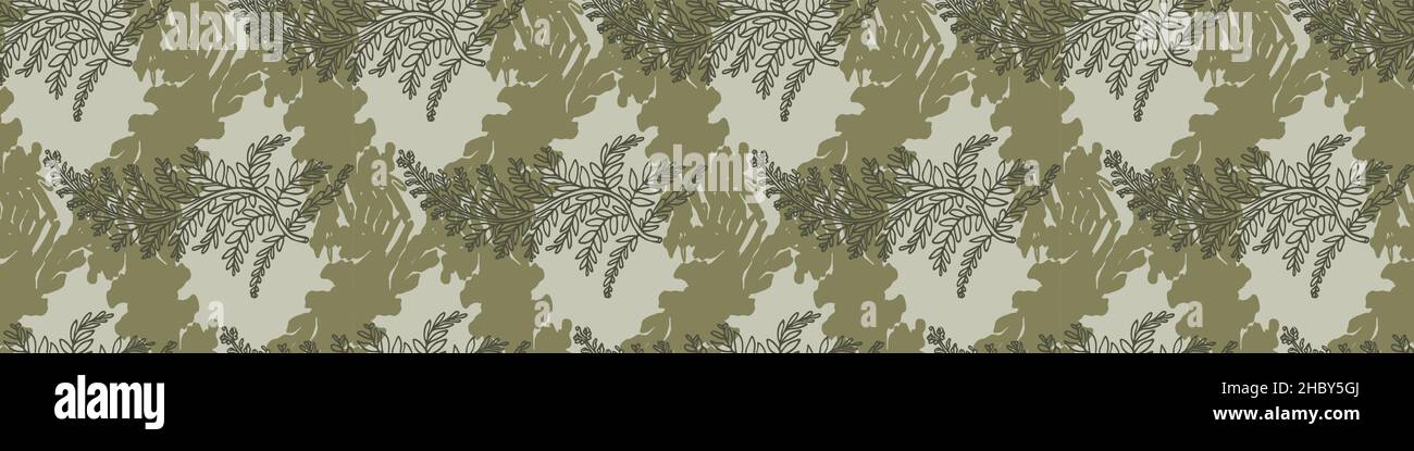 Retro botanical fern frond vector border. Seamless vintage ecological foliage for all over print. Hand drawn ornate forest leaf backdrop. Stock Vector