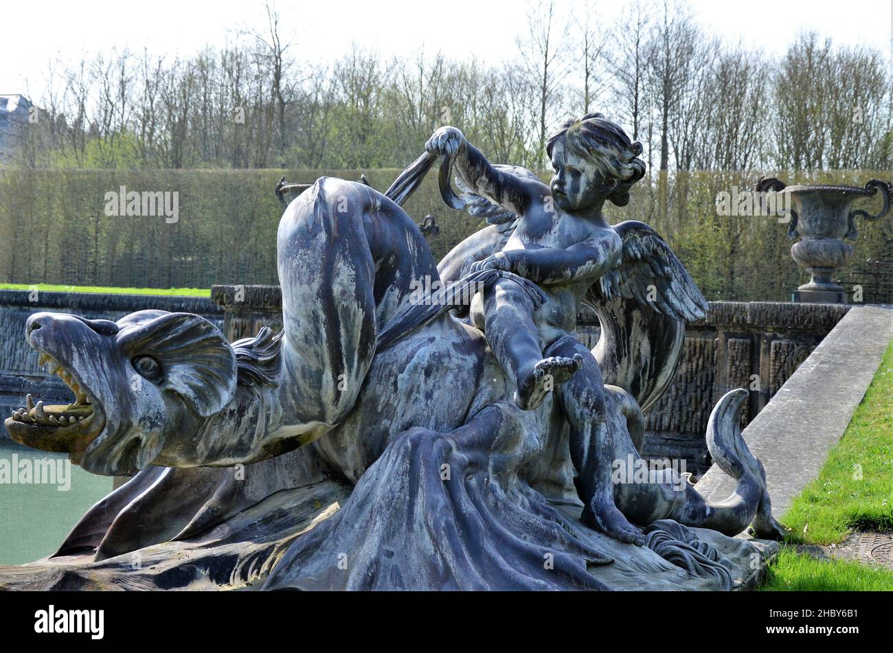 Neptune Fountain in gardens of famous Versailles palace, Paris Stock