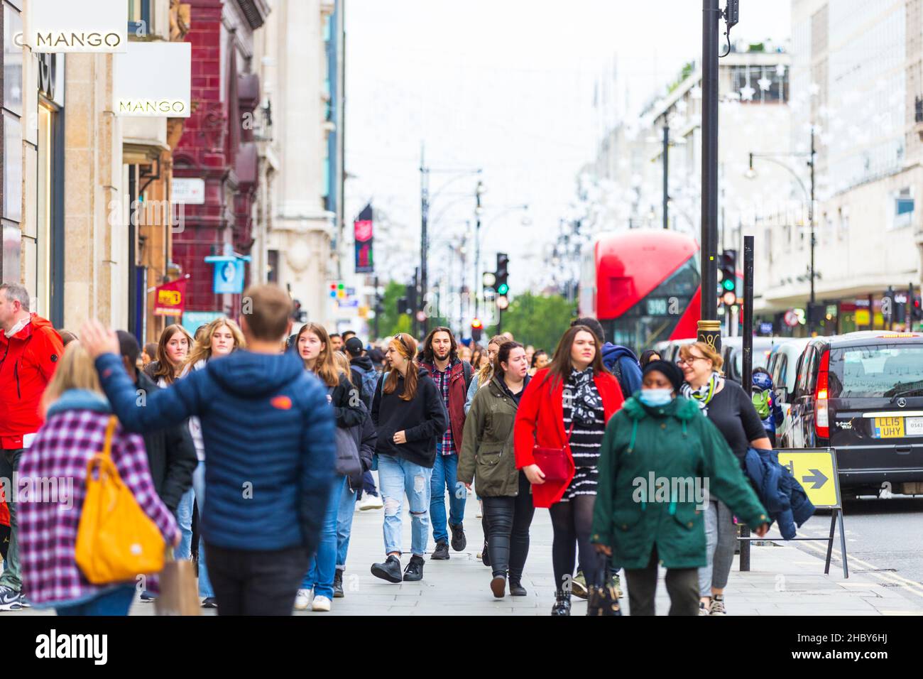 Busy Oxford street, face mask, london, uk Stock Photo
