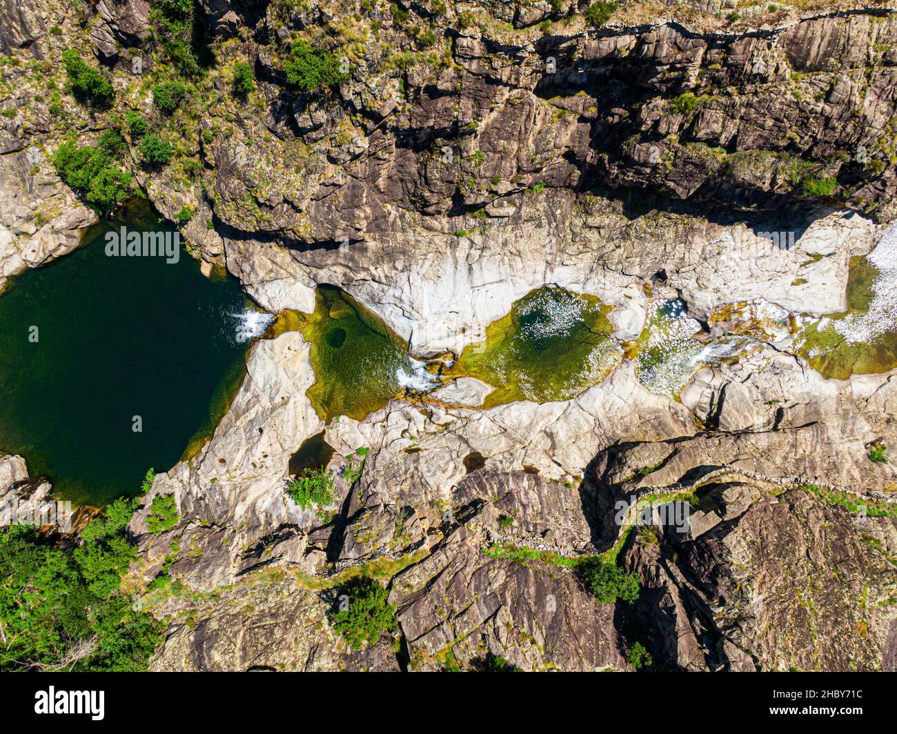 Aerial view of wild natural pools, Chassezac river, in lozere, France Stock Photo