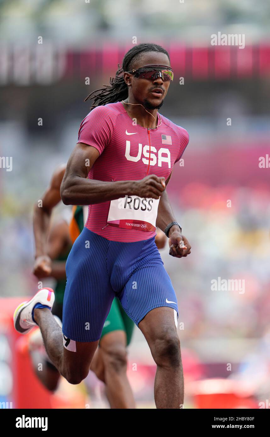 Randolph Ross competing in the 400 meters of the 2020 Tokyo Olympics