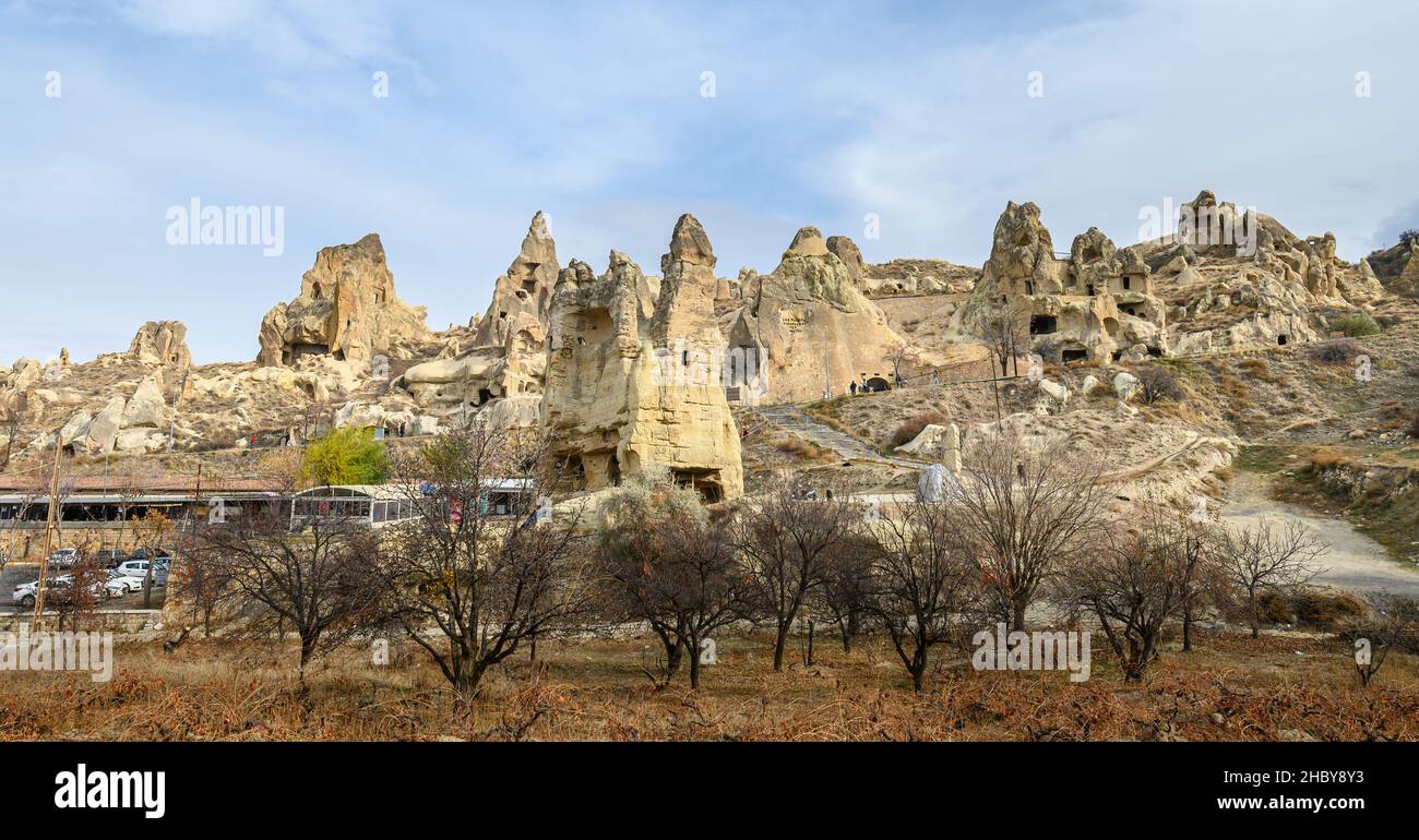 Goreme Open Air Museum in Goreme, Cappadocia - Nevsehir, Turkey. Ancient cave churches and rock formation. Stock Photo