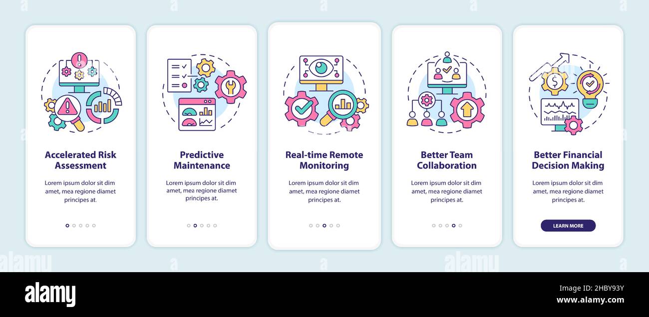 Digital twin benefits onboarding mobile app screen Stock Vector