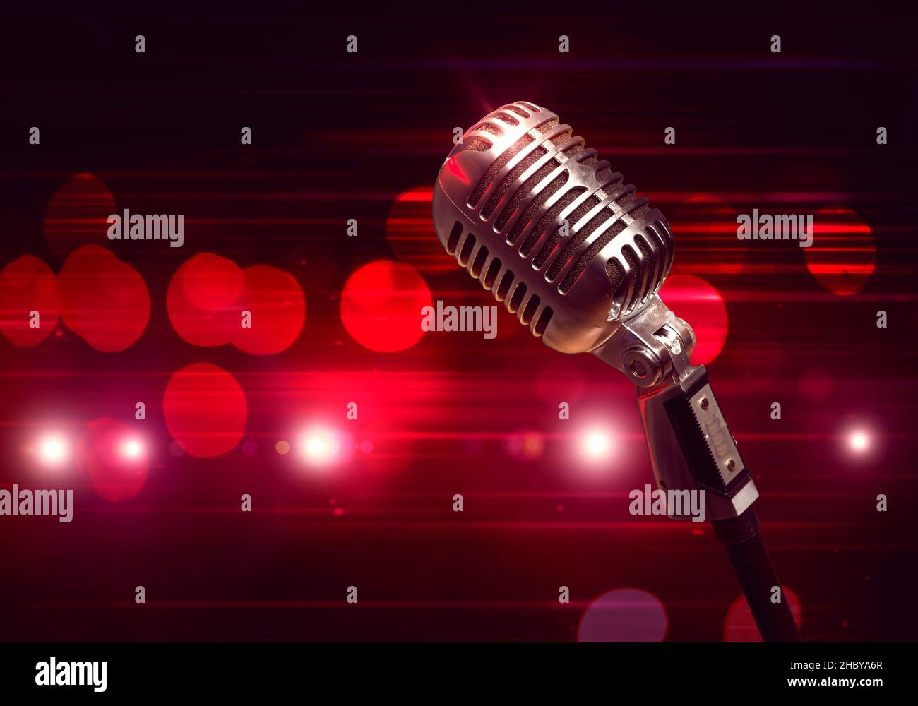 Microphone on stage Stock Photo Alamy