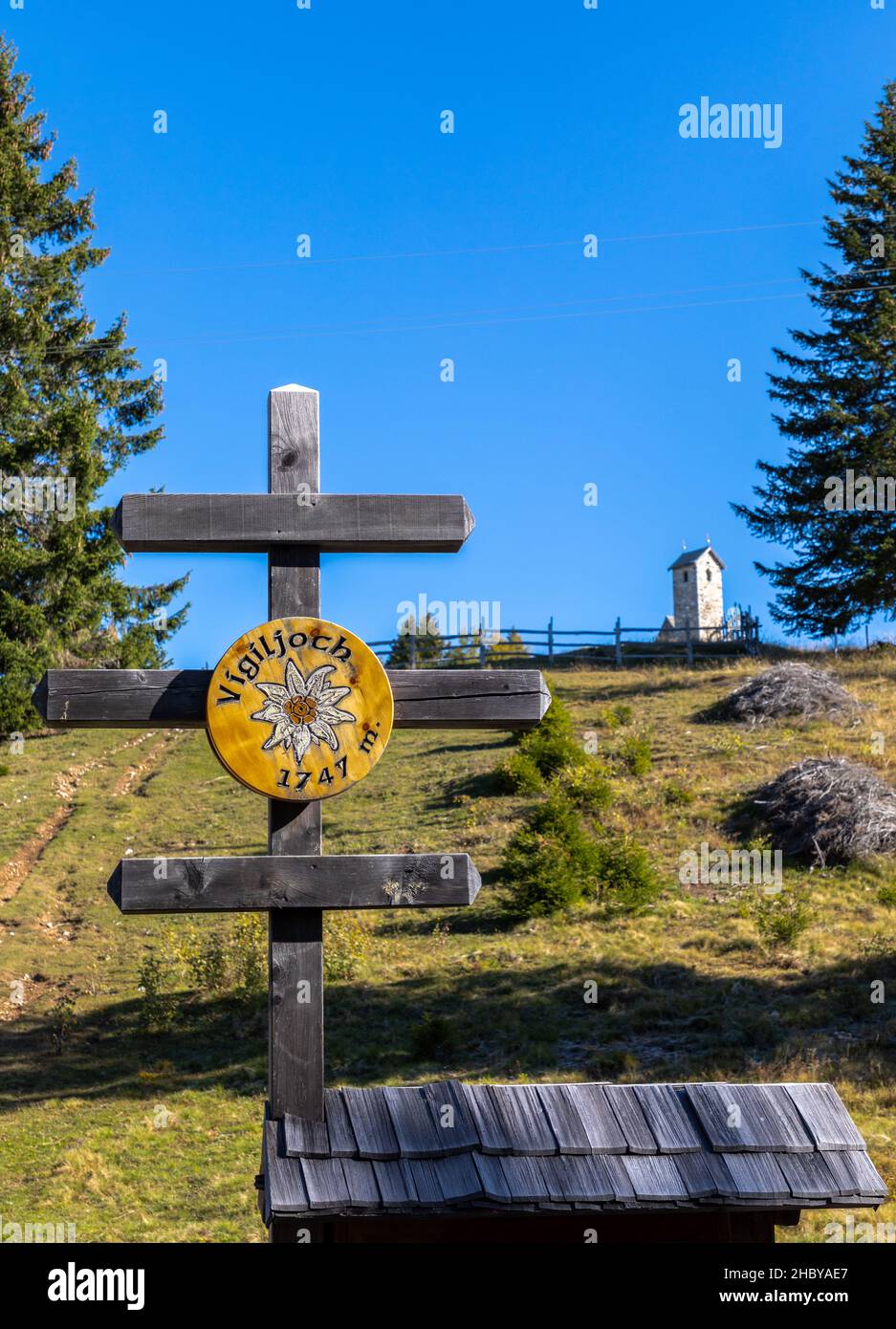 Information sign on Vigiljoch above Lana, South Tyrol Stock Photo