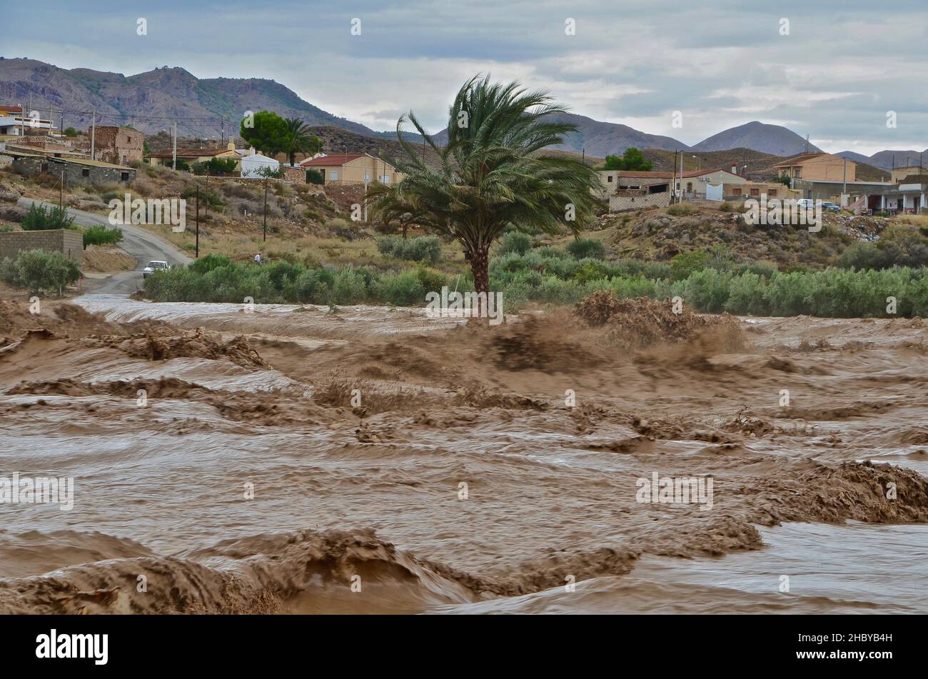 Flood disaster after storm 2012, river, force of nature, Grima, Andalusia, Spain Stock Photo