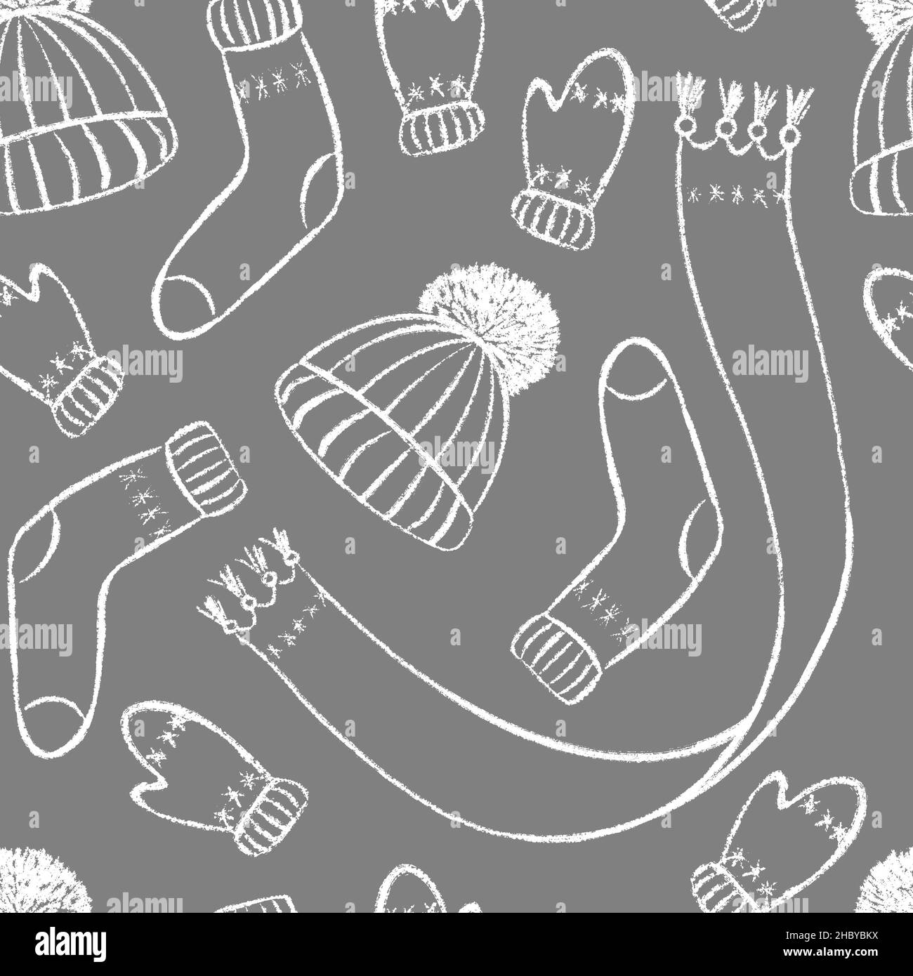 Hand drawn winter seamless pattern with warm clothes. Vector ...