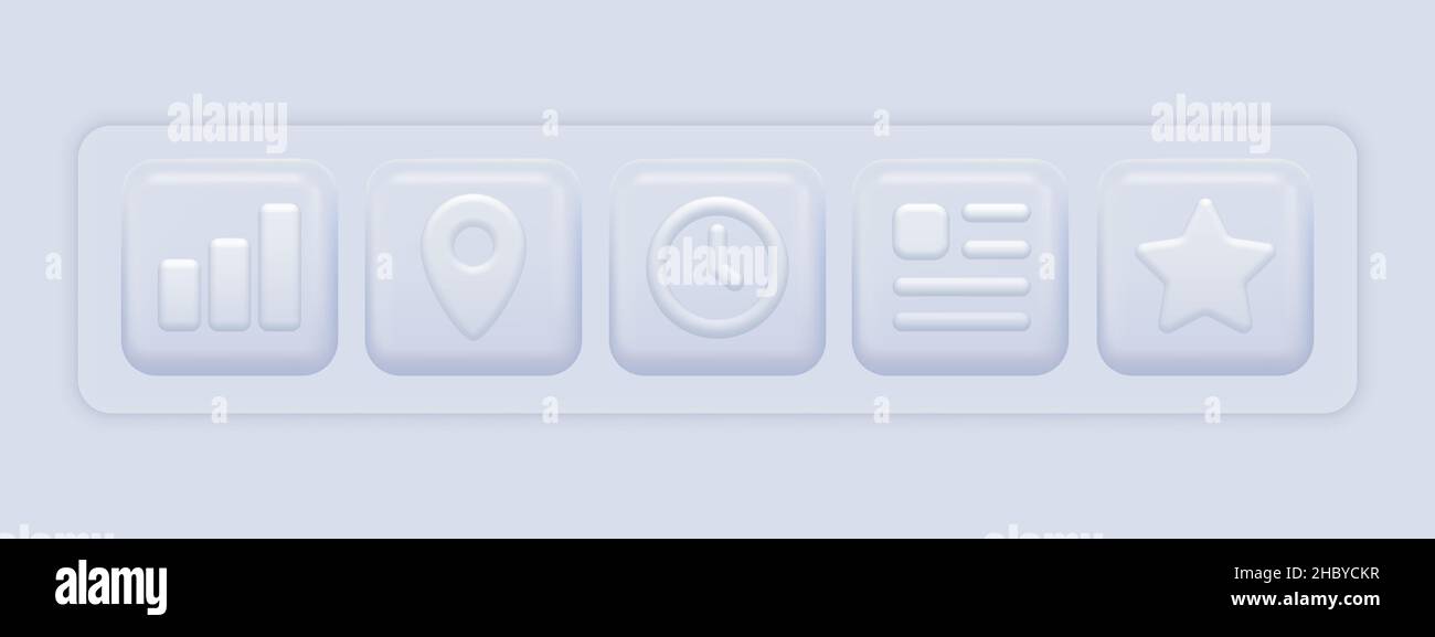 White 3d Icons. Basic App Set. Vector illustration Stock Vector