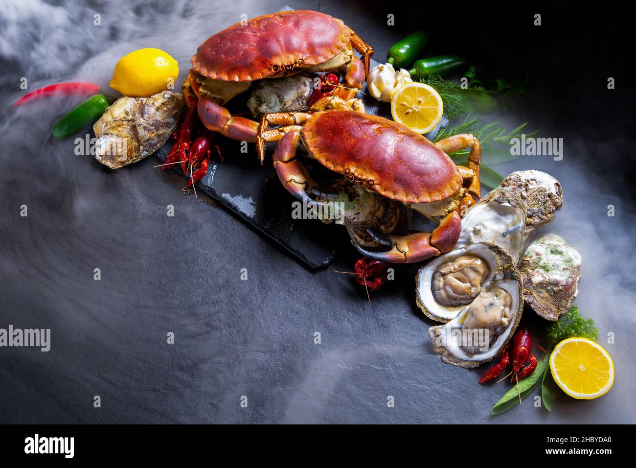 Seafood seasoning food with stone crabs. Choice of ingredient for