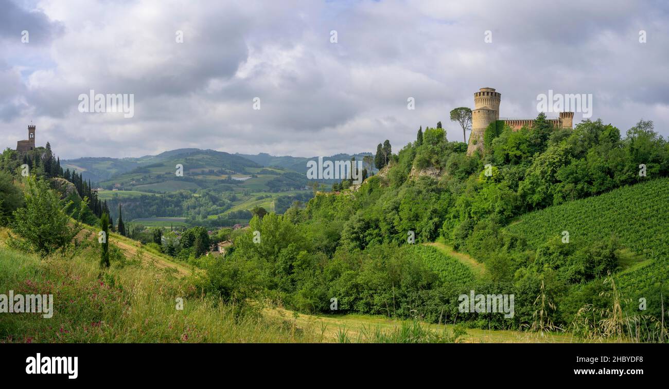 Rocca Veneziani and Clock Tower, Brisighella, Province of Ravenna, Italy Stock Photo