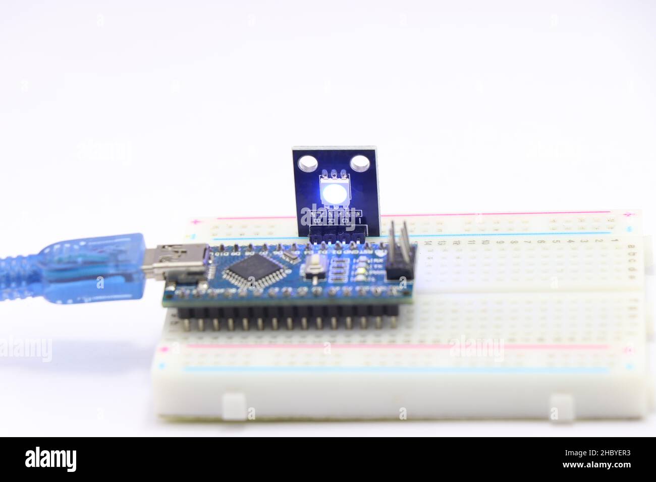RGB SMD LED module with lights controlled by microcontroller. Do it yourself arduino projects Stock Photo - Alamy