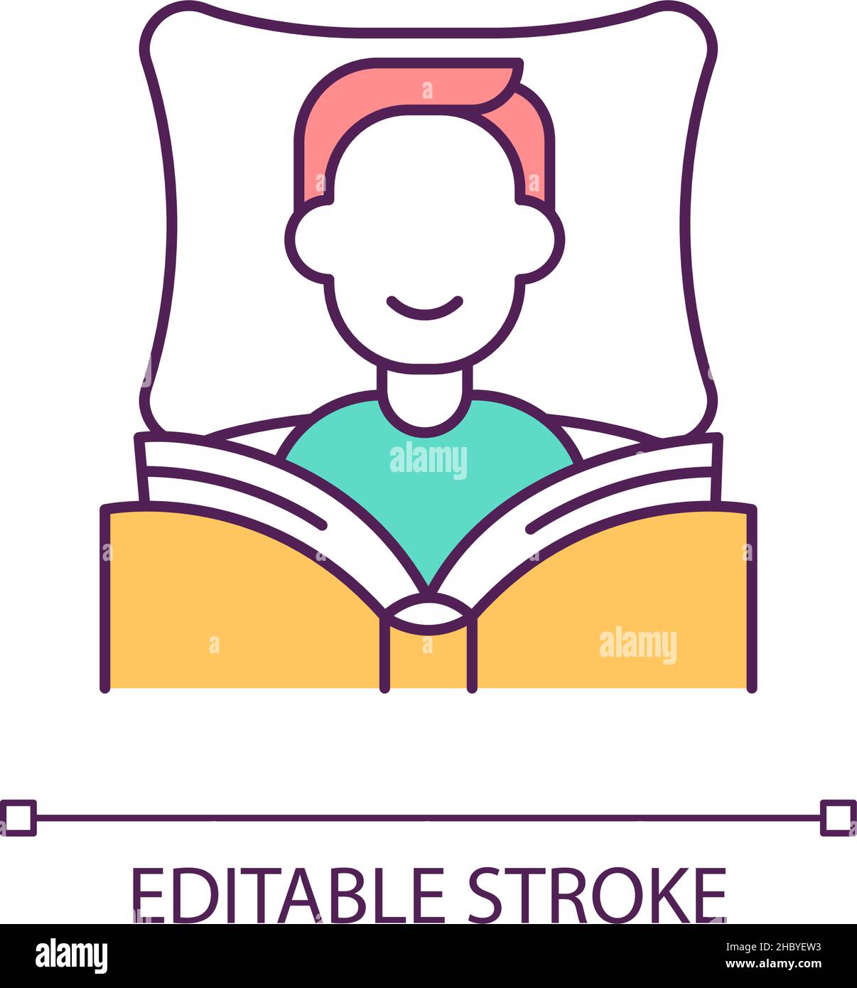 Man reading book in bed RGB color icon Stock Vector