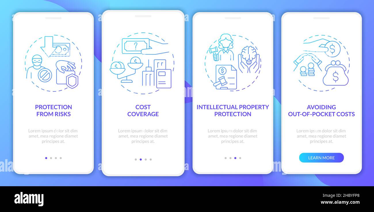 Insurance importance blue gradient onboarding mobile app screen Stock Vector