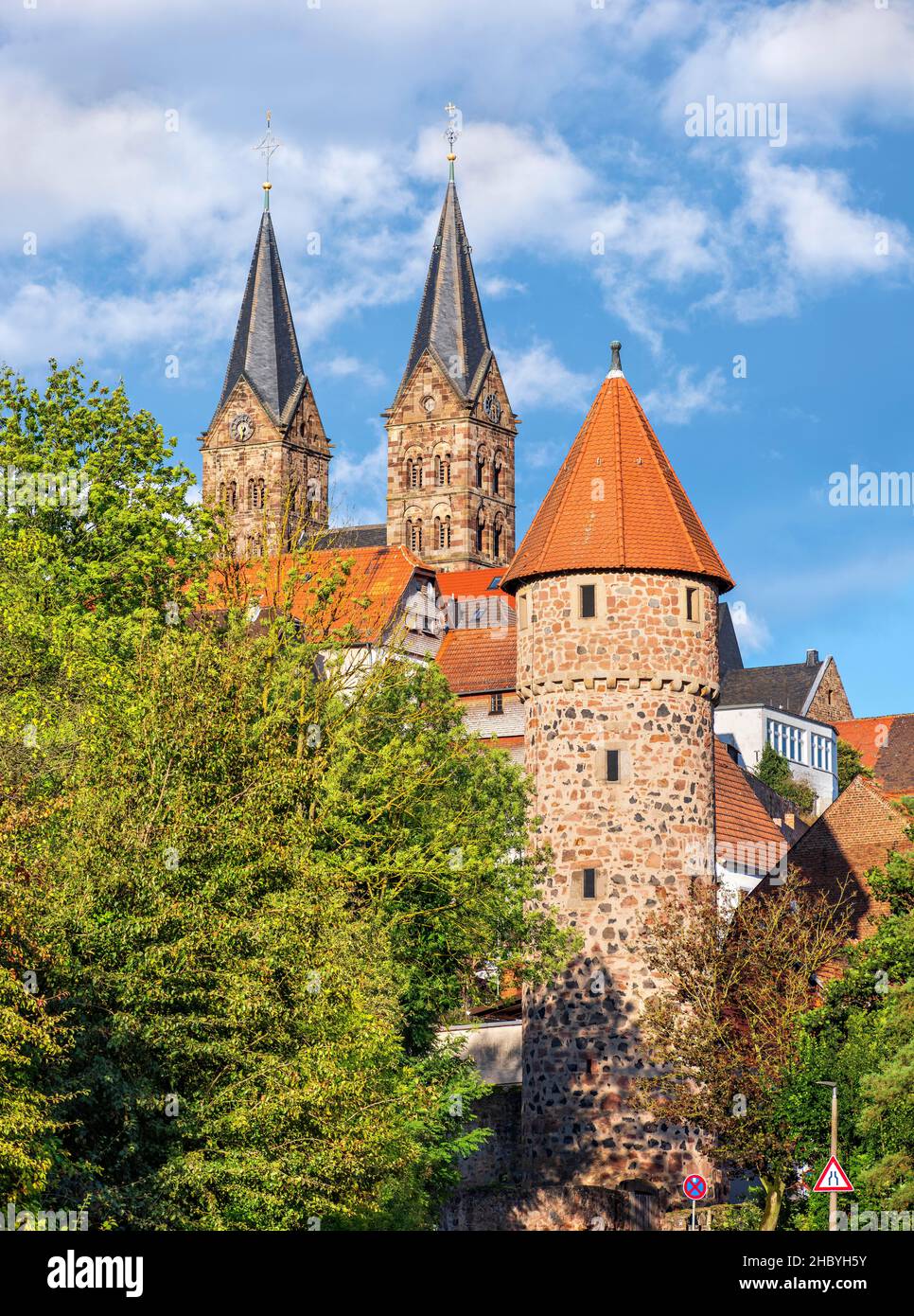 Winter Tower and Cathedral, Fritzlar, Hesse, Germany Stock Photo