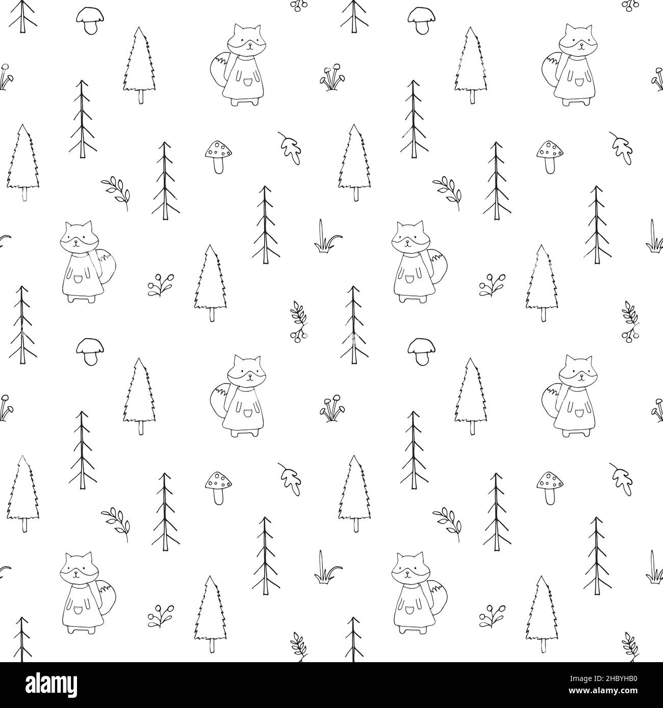 Cute Fox Seamless pattern. Cartoon Animals in forest background. Vector ...