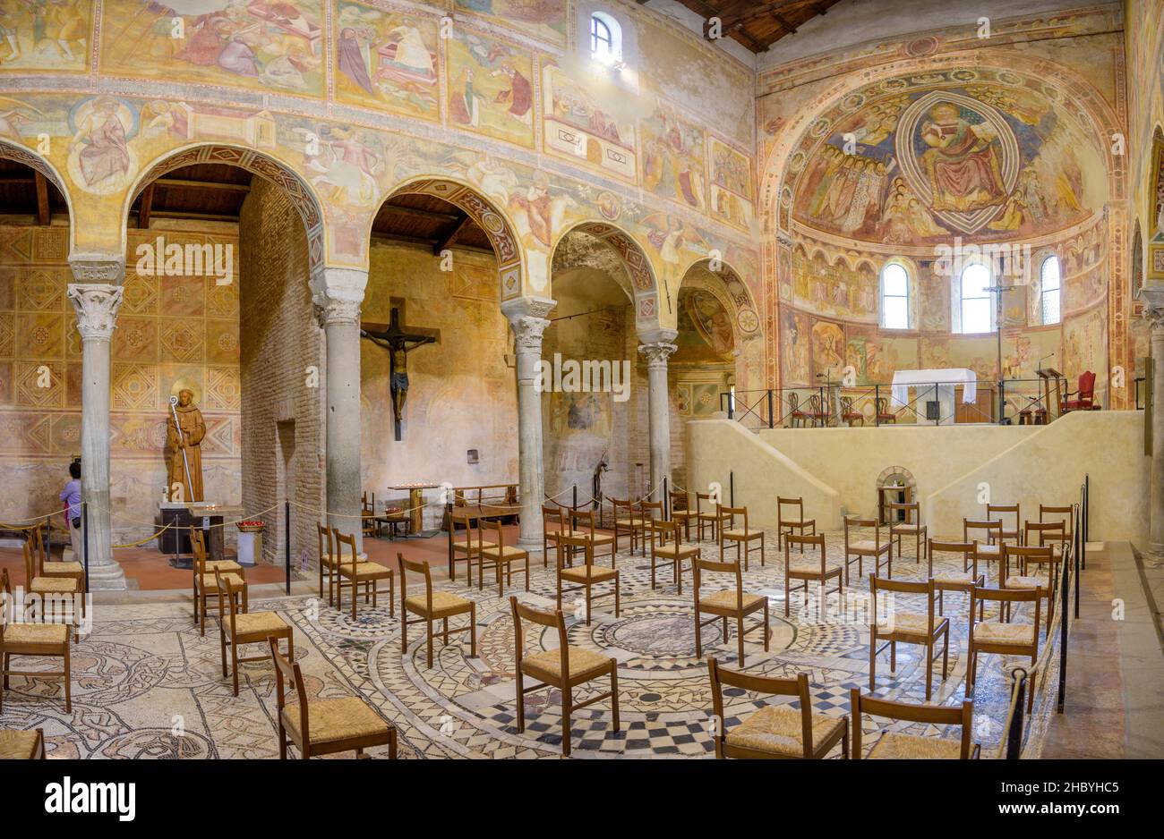 Floor mosaics from around 1150 and magnificent frescoes from the 14th century in the abbey church of Pomposa, Codigoro, province of Ferrara, Italy Stock Photo
