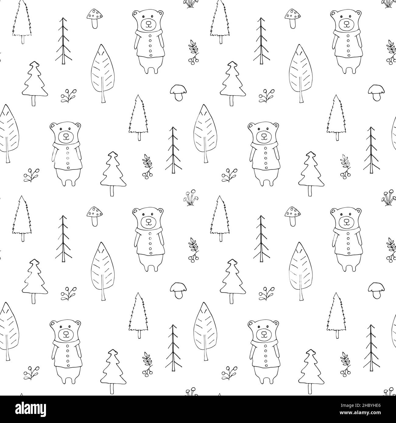 Cute bear Seamless pattern. Cartoon Animals in forest background ...
