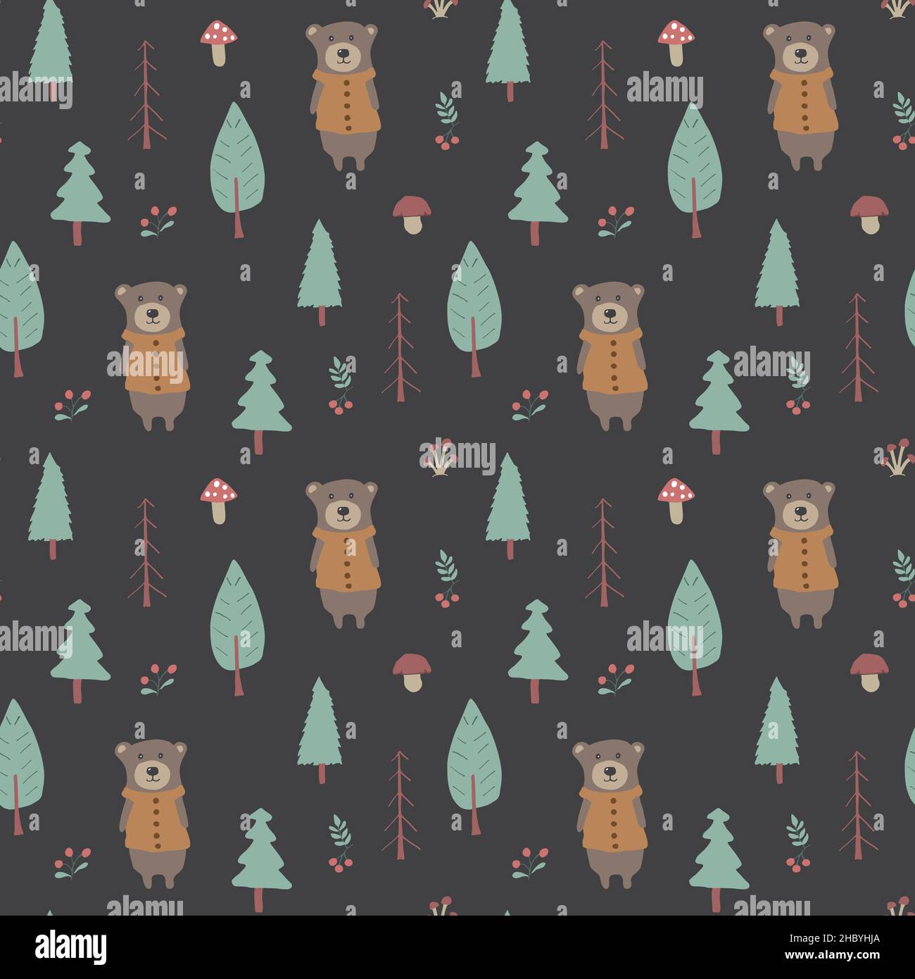 Cute bear Seamless pattern. Cartoon Animals in forest background ...