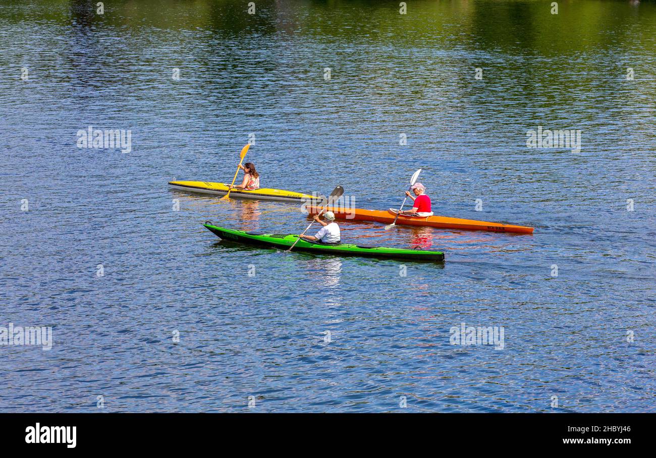 Recreational sportsmen with their kayak on the Havel, Berlin, Germany Stock Photo