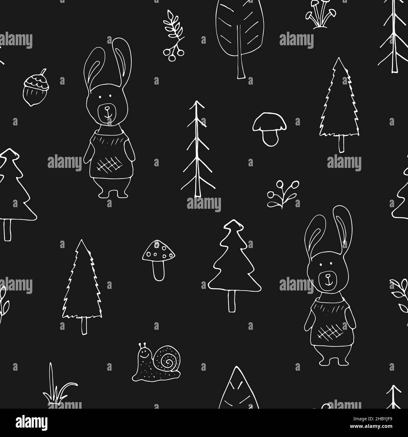Cute rabbit Seamless pattern. Cartoon Animals in forest background ...