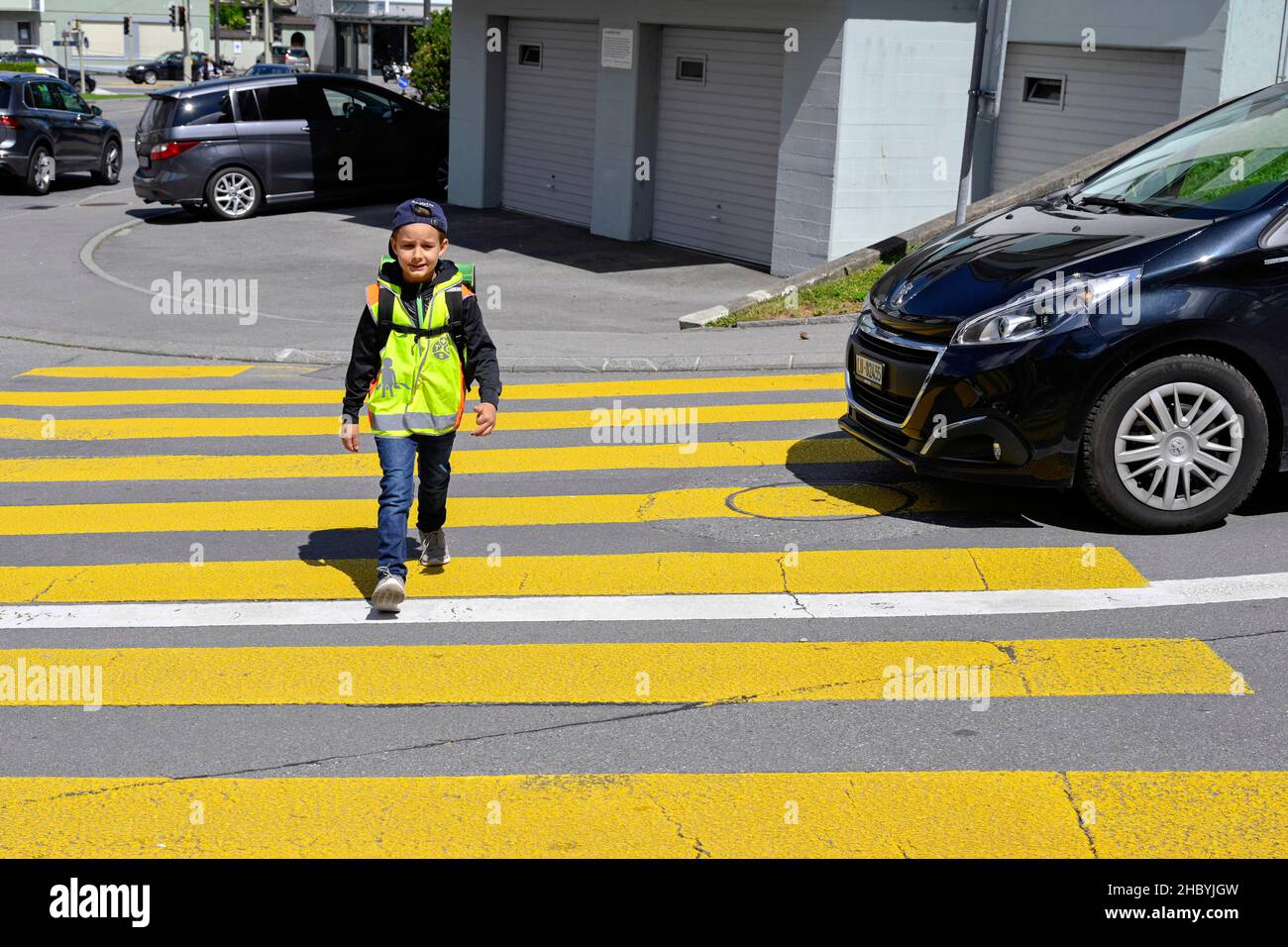 Schoolchild Pedestrian crossing (MR available) Stock Photo