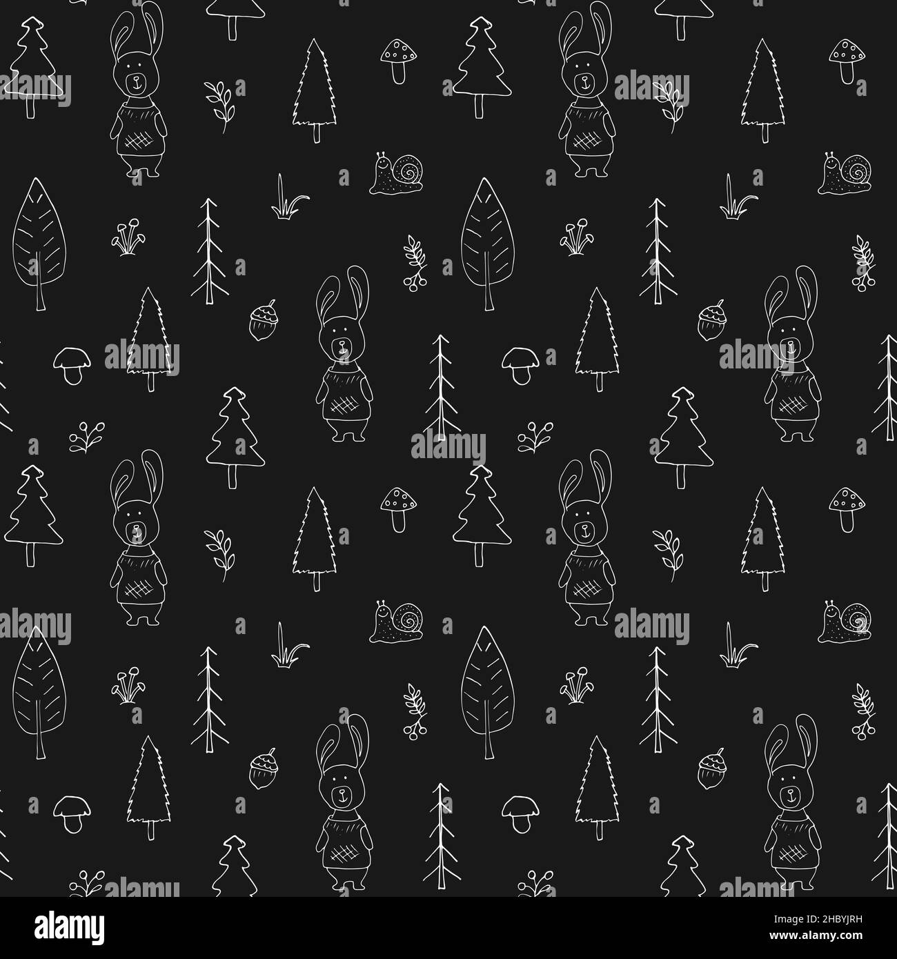 Cute rabbit Seamless pattern. Cartoon Animals in forest background ...